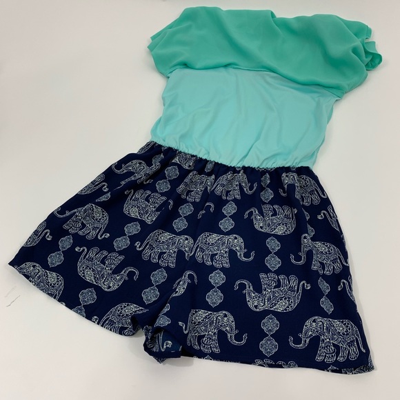 Mint/Navy Elephant Romper by Love Blossom - Picture 5 of 5